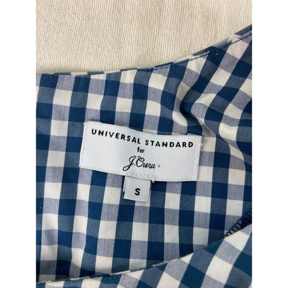 Universal Standard J Crew Gingham Dress Small Ruffles Blue Shift Drop Waist FLAW - Picture 4 of 12
